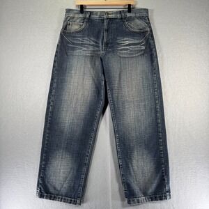 Vintage EXA Unlimited Jeans Mens 38x32 Blue Dark Wash Denim Wide Leg Classic Y2K